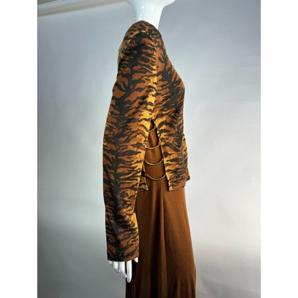Vintage Joseph Ribkoff Tiger Print & Brown Two Pc Size 16 Maxi Dress - Picture 8 of 16